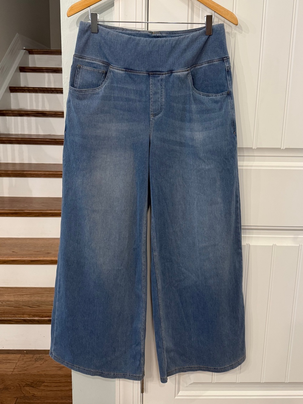 Halara Flex High Waisted Pull On Baggy Wide Leg Jeans L Petite Stretch Denim